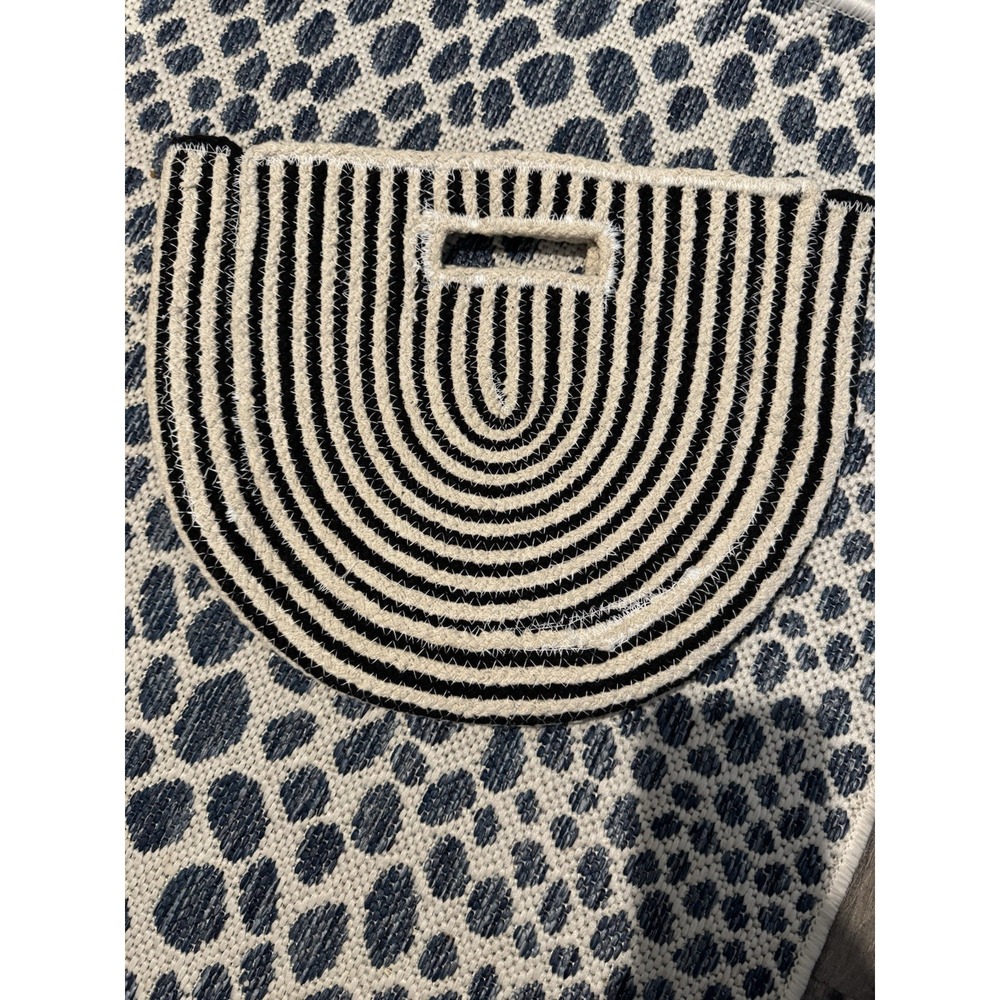 Fabulous Mj Cream And Navy Semi Circle Handbag Tote Jute Boho Chic